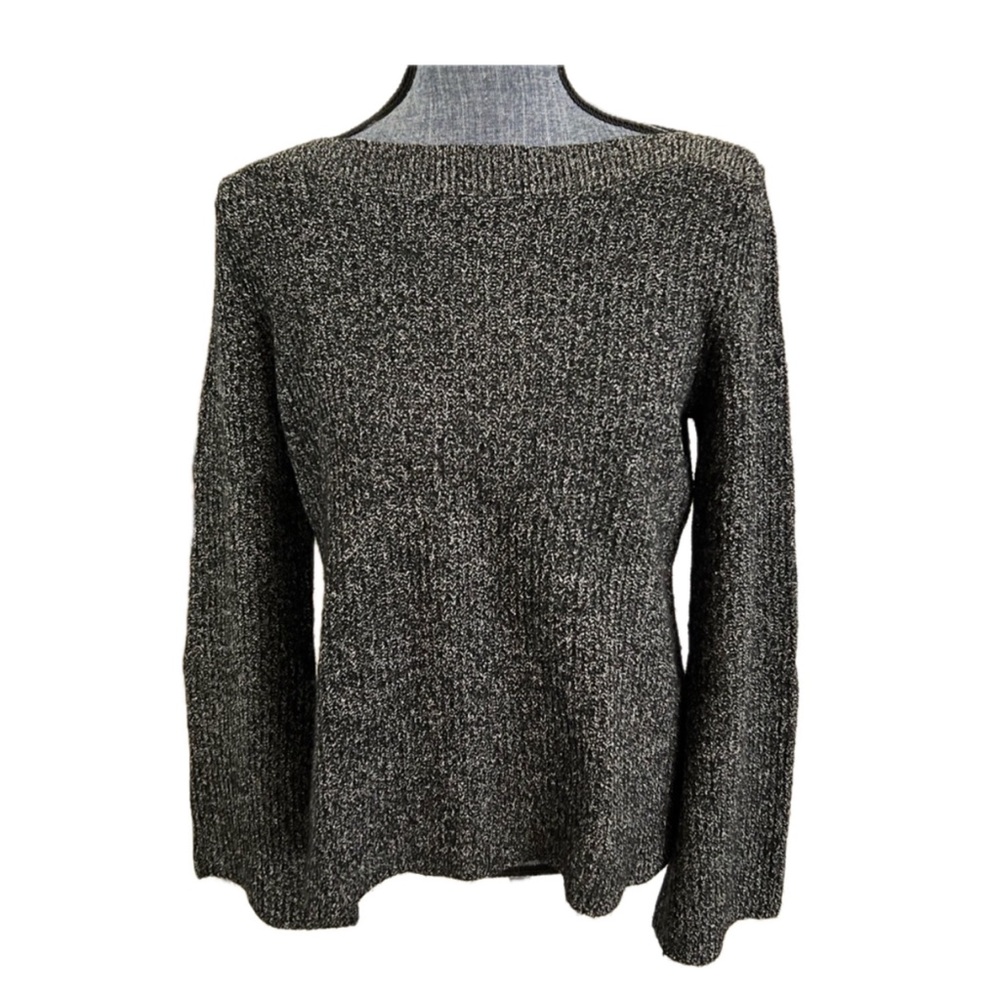 Ann Taylor Black and White Marled Bell Sleeve Sweater